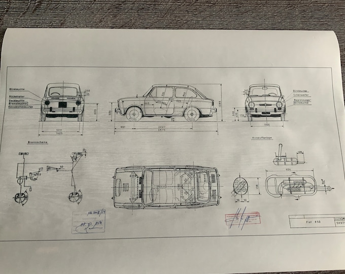 Fiat 850 1964 construction drawing ARTwork