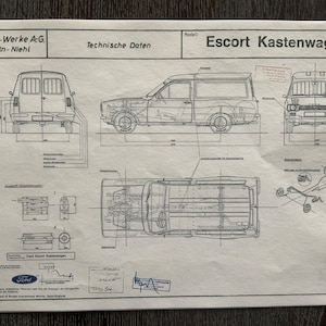 Ford Escort I Kasten 1970 construction drawing ARTwork