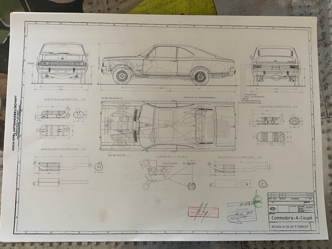 Opel Commodore A Coupe 1967 Construction Drawing ART Work Blueprint - Etsy
