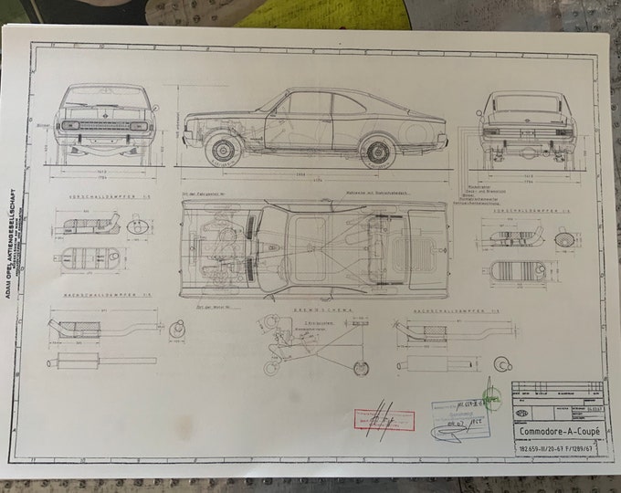 Opel Commodore A Coupe 1967 construction drawing ART work blueprint