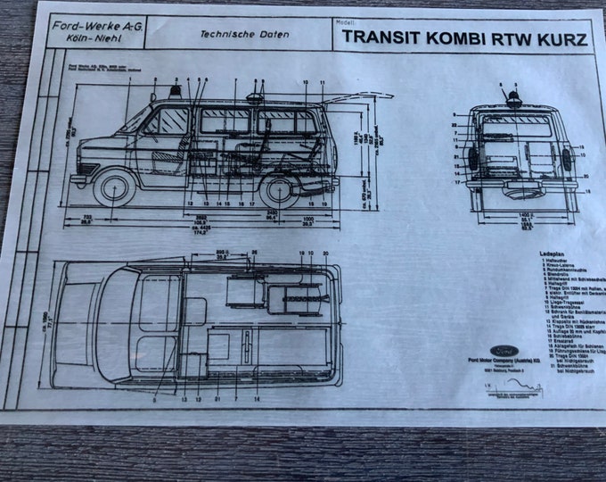 Ford Transit RTW Short Construction Drawing ART work Blueprint