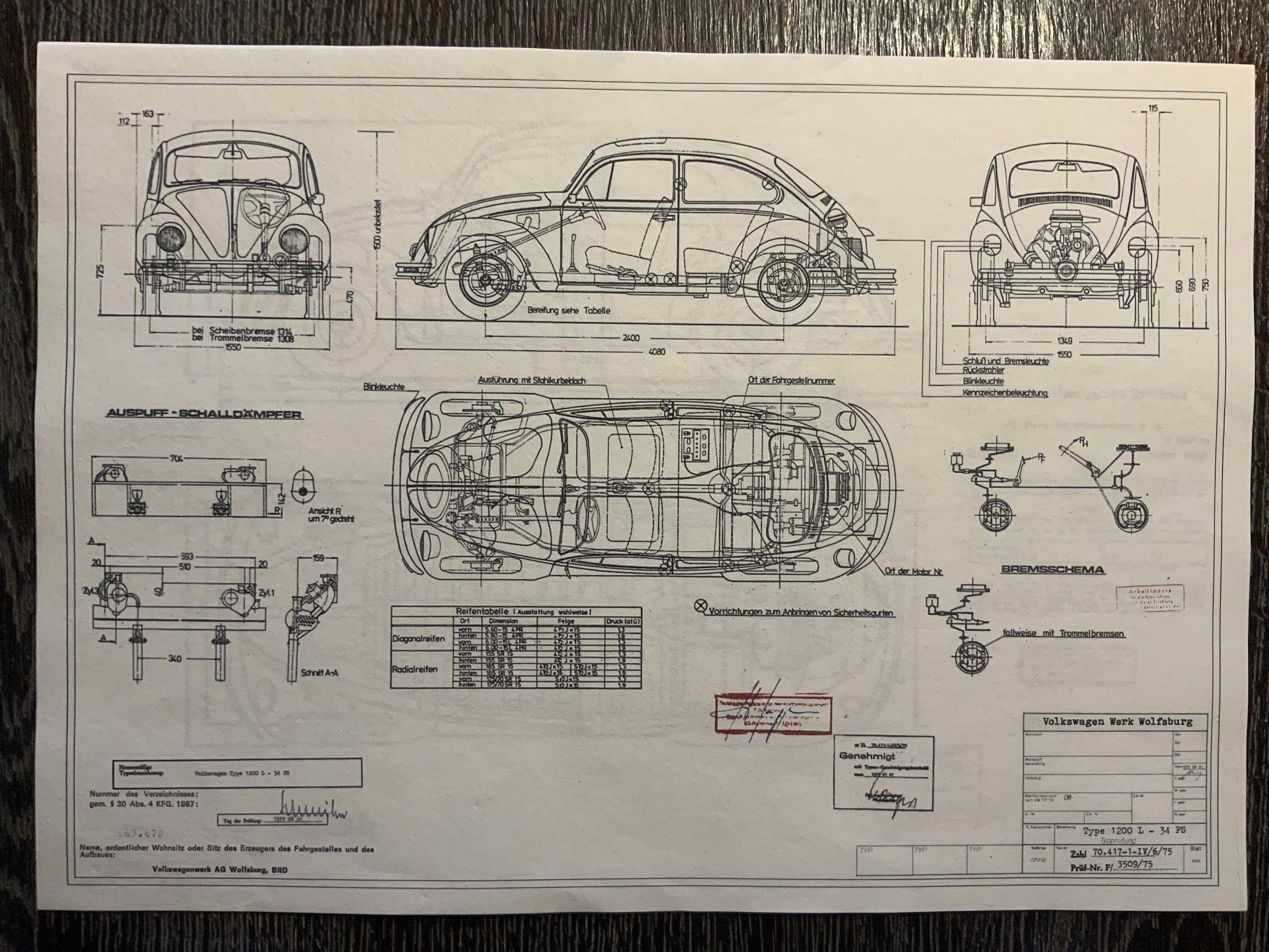 VW Beetle Type 11 1200L 34PS 1975 Construction Drawing ART Work - Etsy