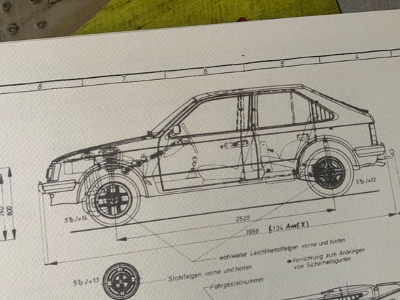 Opel Kadett D 1.8 HK 1982 Construction Drawing ART Work Blueprint