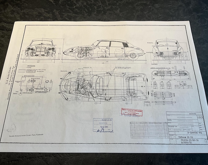 Citroën D Spezial FD 1972 construction drawing ART work