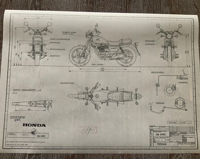 Honda CM 400T 1981 construction drawing ART work blueprint