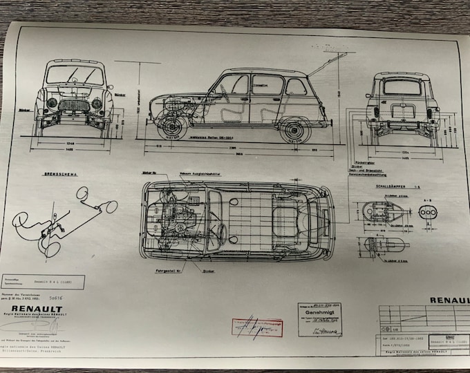 Renault R4 L (1123) 1962 construction drawing ART work blueprint