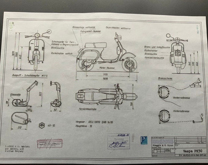 Vespa PK 50 1983 construction drawing ART work