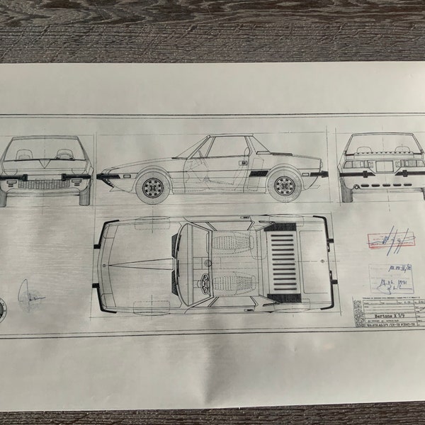 Fiat  X1/9 128 AS 1 1972. Konstruktionszeichnung ARTwork