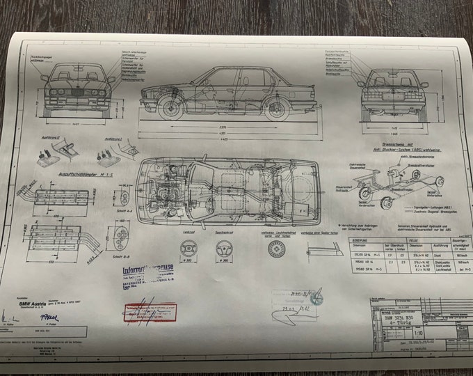 E30 BMW 323i 4 Door 1982 Construction Drawing ARTwork