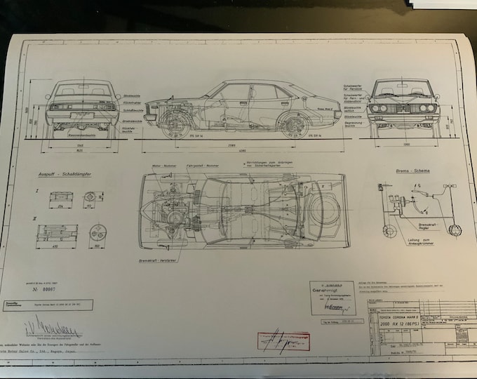 Toyota Corona Mark II 2000 RX12 1975 construction drawing ART work blueprint