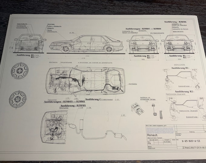 Renault 25 1988 construction drawing ART work Blueprint