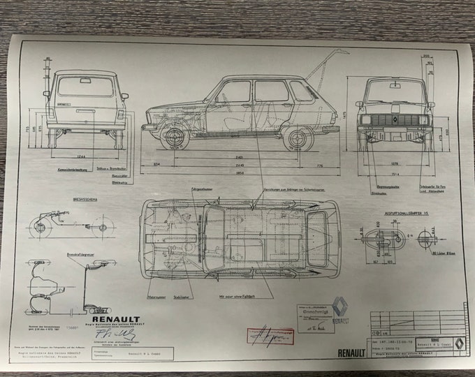 Renault 6 L station wagon 1973 construction drawing ART work blueprint