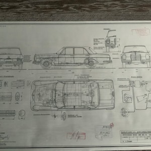 Mercedes W108 280SE /9 3,5 1971 Konstruktionszeichnung ART work Blaupause