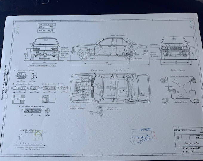 Opel Ascona B 1970 2 &4 door construction drawing ART work