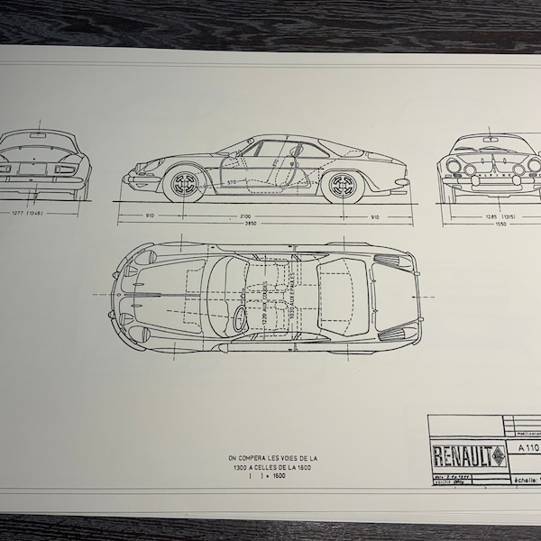 Renault Alpine A110 1961 Konstruktionszeichnung ART work Blaupause