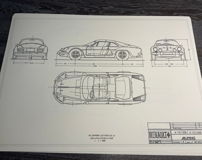 Renault Alpine A110 1961 construction drawing ART work blueprint