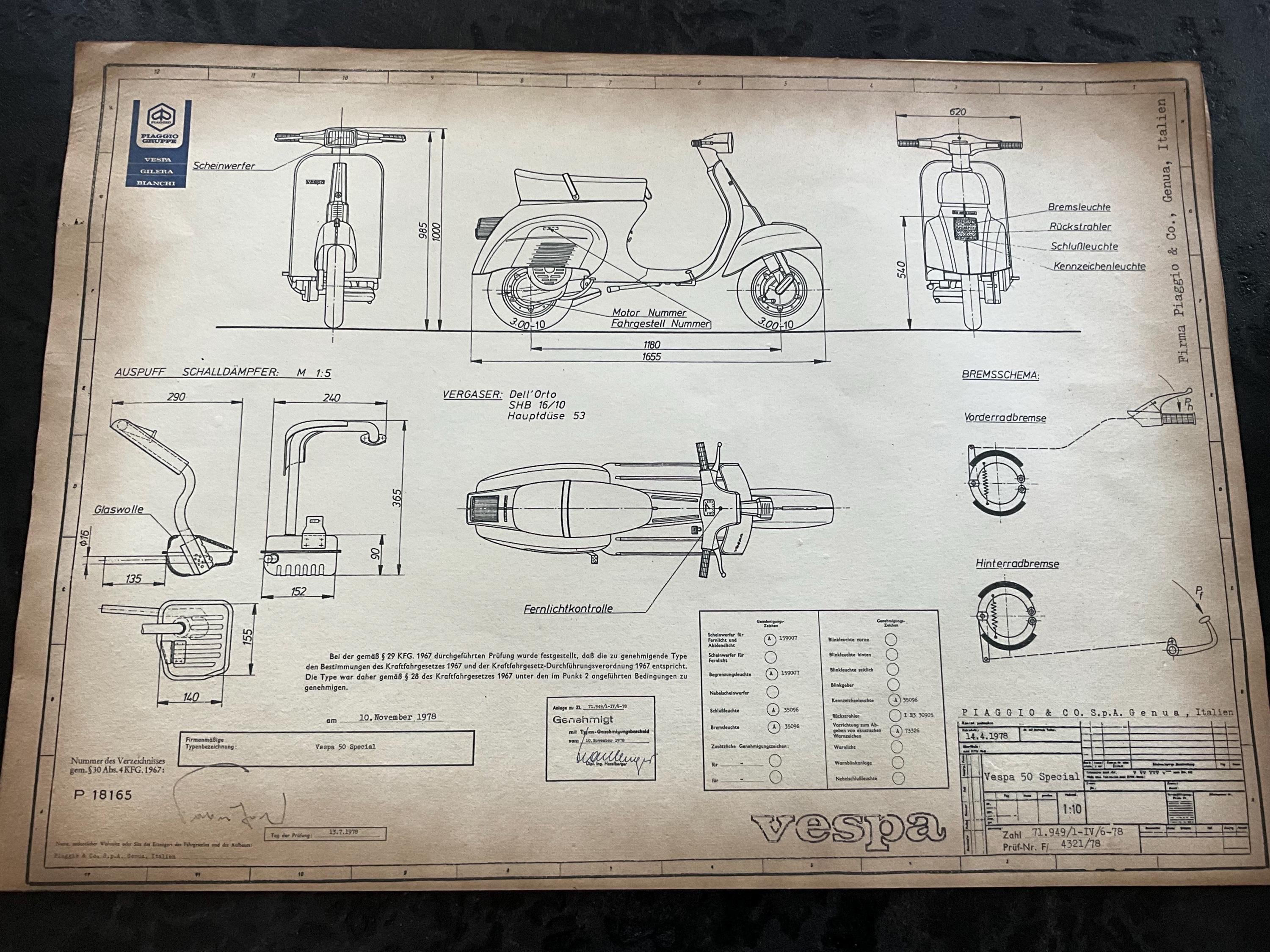 Vespa 50 Special From 1978 Construction Drawing ART Work - Etsy