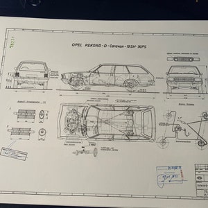 Opel Rekord D Caravan 19 SH 1975 construction drawing ART work