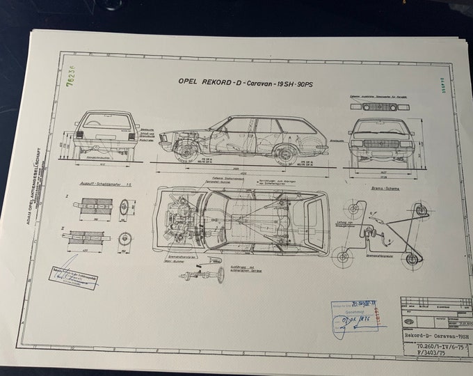 Opel Rekord D Caravan 19 SH 1975 construction drawing ART work