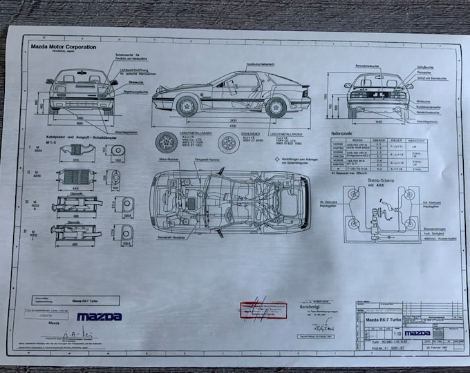 Mazda RX 7 Turbo 1987 design drawing ART work