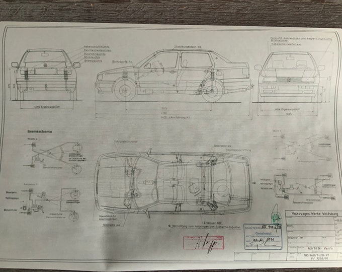 Vento A3 1H N (Jetta III) from 1991 construction drawing ART work Opel