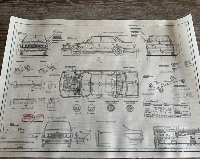 BMW E28 524 td 1983 construction drawing ARTwork