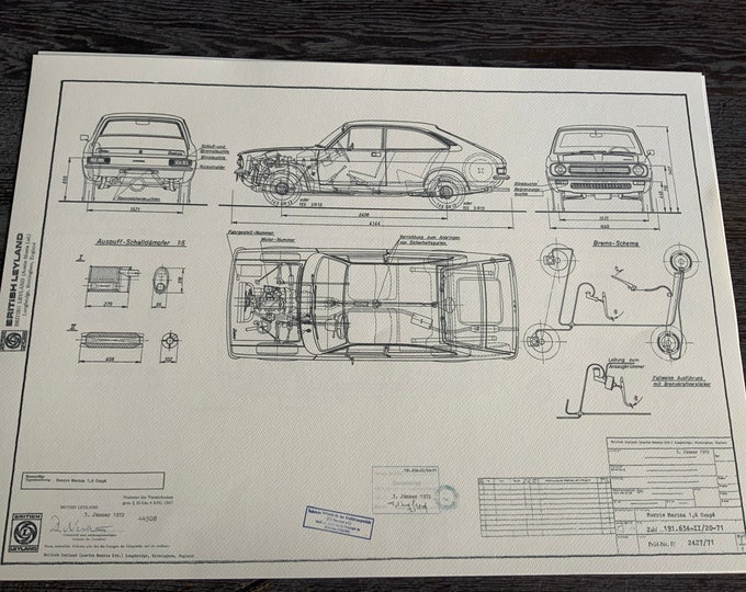 Morris Marina Coupe 1.8 1971 design drawing ARTwork