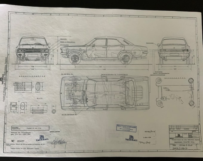 Vauxhall VX 4/90 2Ltr 1969 construction drawing ART work blueprint