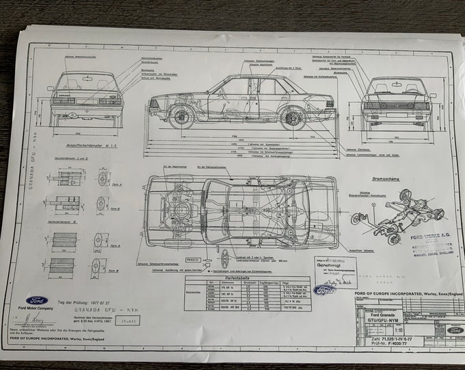 Ford Granada 2000 90PS 2-4 Door 1977 Construction Drawing ART work Blueprint