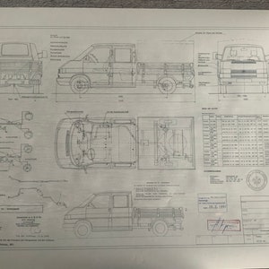T4 Type 70 double cab flatbed 1991 construction drawing ART work Blueprint.