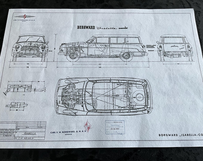 Construction drawing ART work Borgward Isabella station wagon 1955