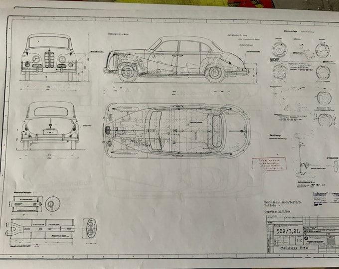 BMW 502 1954 Baroque Angel construction drawing ART work blueprint