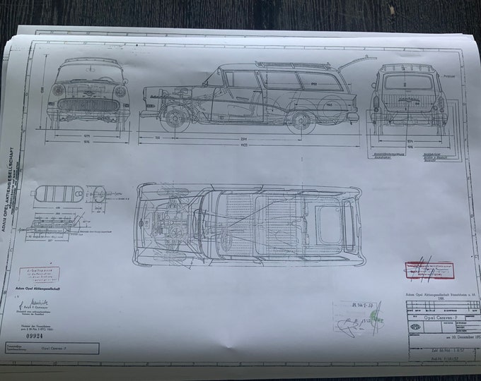 Opel Caravan P Olympia 1957 construction drawing ART work blueprint