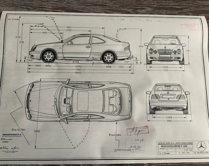 Mercedes C208 CLK 1996 design drawing ART work