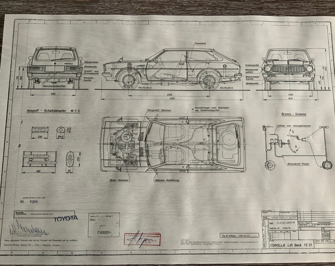 Toyota Corolla Liftback TE51 1976 construction drawing ART work blueprint