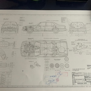 BMW E32 7 Serie 1987 bouwtekening KUNSTWERK Blauwdruk