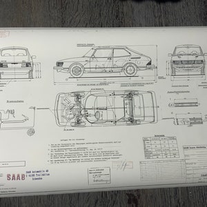 Saab 900 GL 1980 construction drawing ART work Blueprint
