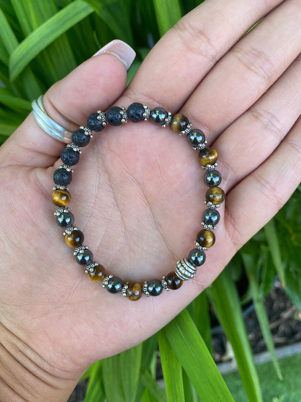 Handmade Tiger's Eye And Hematite Bracelet Gemstone Etsy