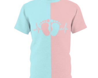 Gender Reveal Party Pulse Unisex Adult Split Shirt Two Tone Shirt Baby Shower Pink or Blue Footprints & Pulse