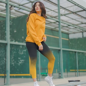 Women&#39;s Black to Orange Gradient Casual Leggings