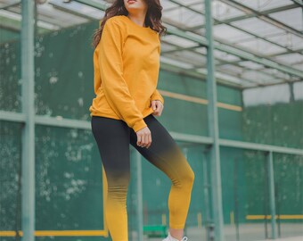 Women's Black to Orange Gradient Casual Leggings