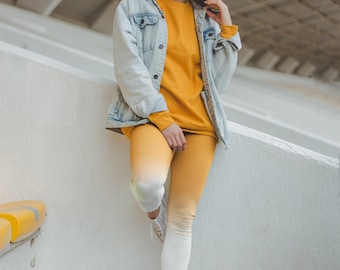Women's Orange to White Gradient Casual Leggings