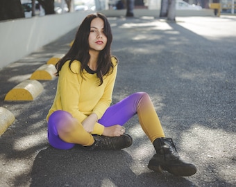 Women's Casual Leggings purple gold tights