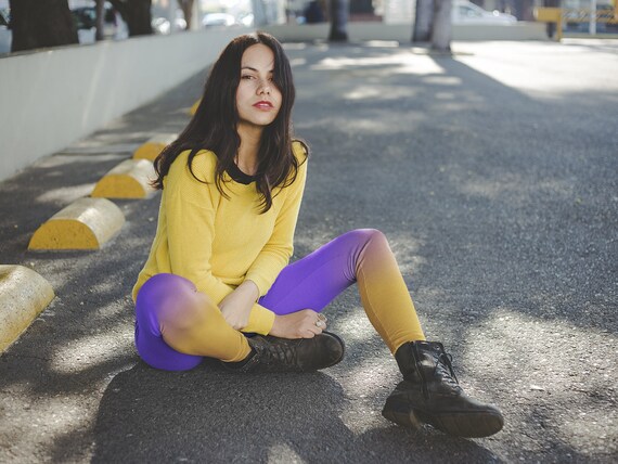 Casual Leggings Purple Gold Tights - Etsy