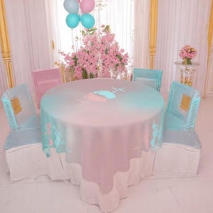 Round Gender Reveal Tablecloth Pink Blue Baby Feet Party Table Cover Baby Shower Decor Boy Or Girl Reveal Decoration Mom To Be Party Supply