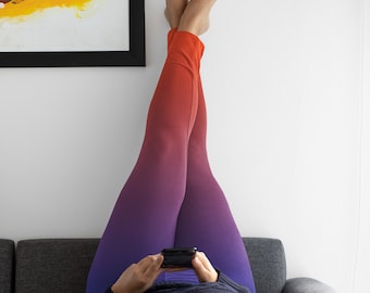 Women's Blue To Orange Gradient Colored Casual Leggings