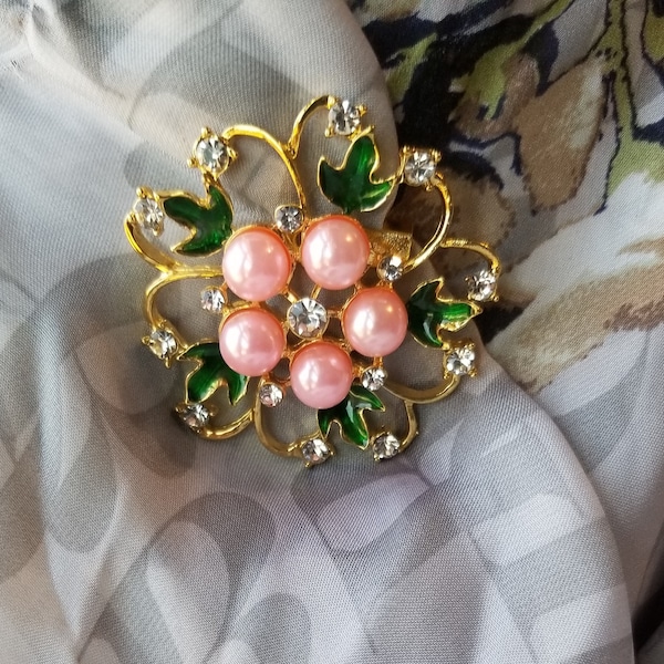 IVY Pink and Green Flower Brooch