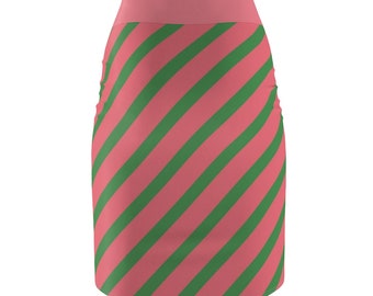 Pink & Green Mini Stripe Women's Pencil Skirt