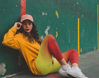 Women's Yellow To Red Gradient Colored Casual Leggings