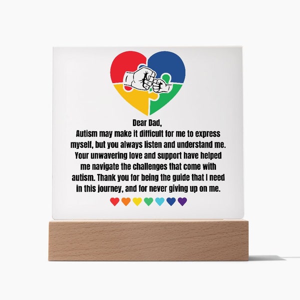 Autism Special Dad Plaque | Father's Day Gift | Tiny Puzzle Piece Necklace | Autism Awareness Present | Office Desk Sign
